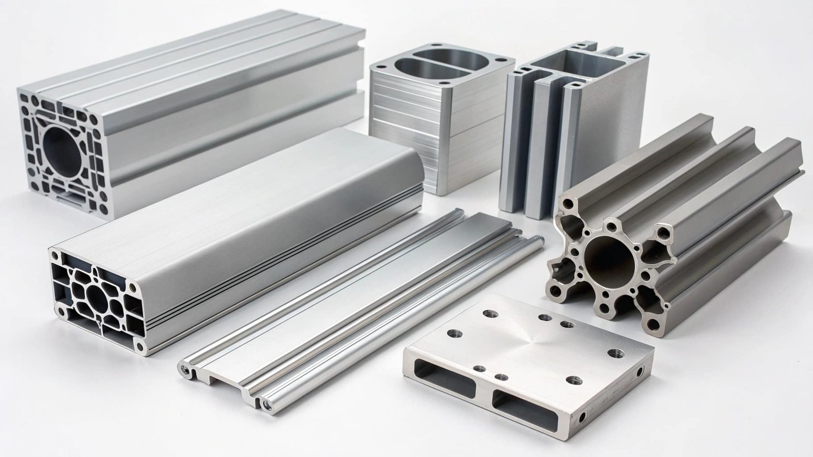 A collage of images showing aluminum used in an airplane, a car, a ship, and a building facade.